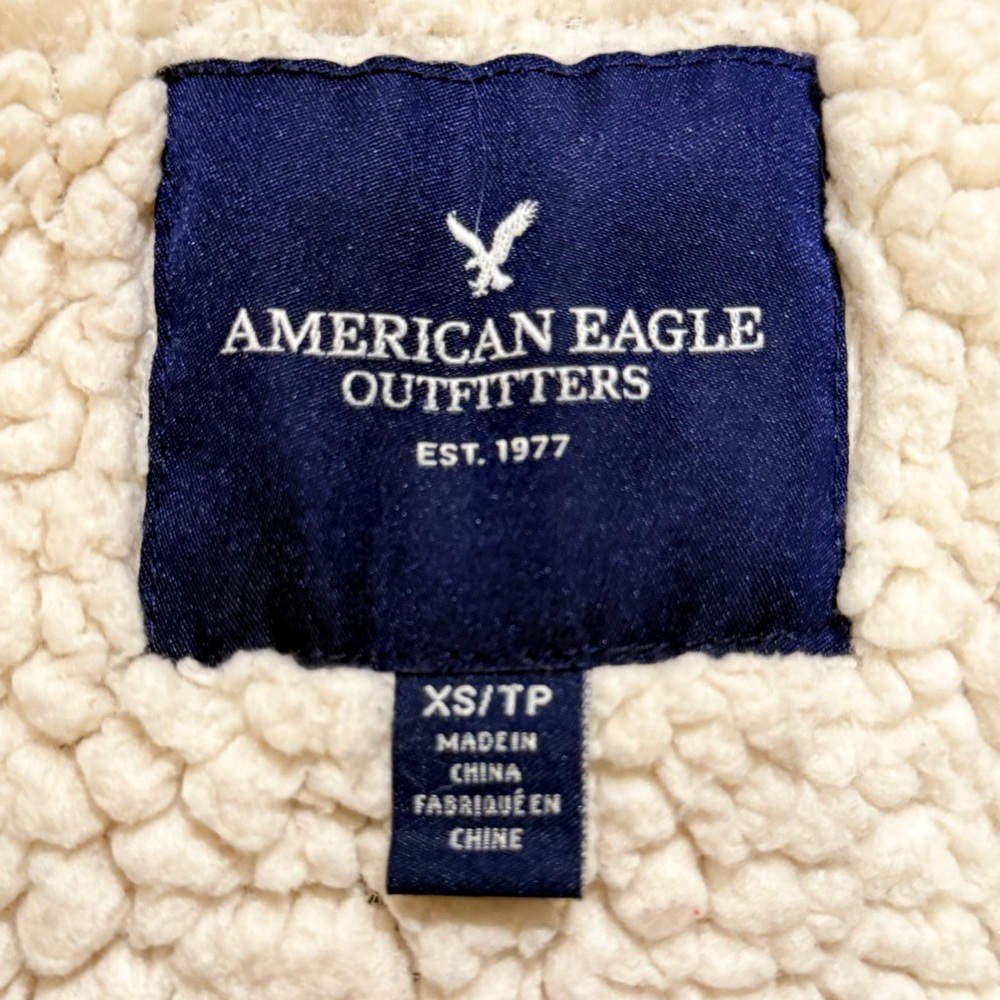 American Eagle Army Green Fur Trim Removable Hood Full Zip Jacket Coat Size XS - Picture 9 of 12